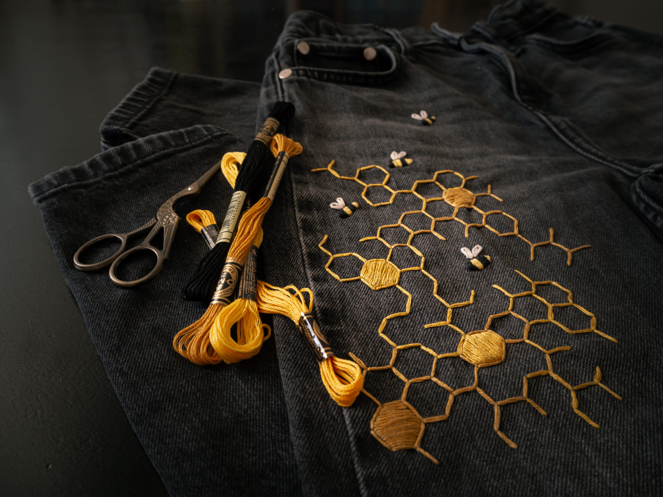 Bee Embroidery on Jeans