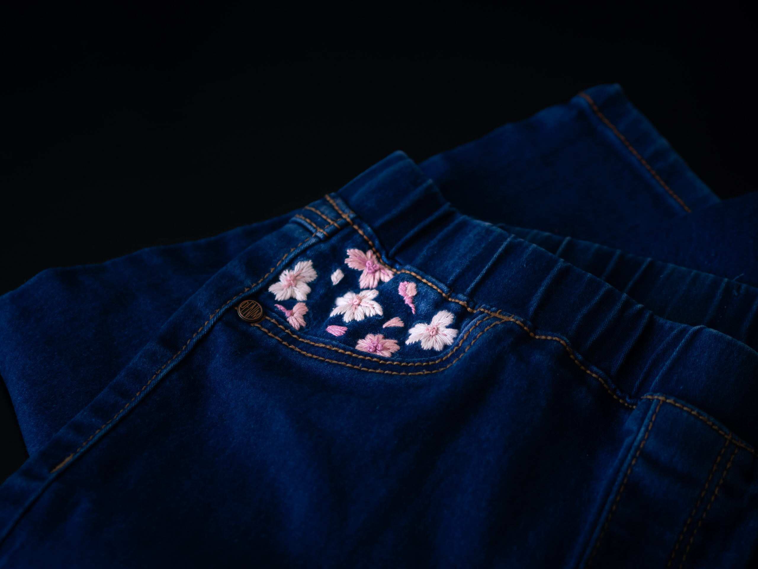 Embroidered Pink Flower Jeans